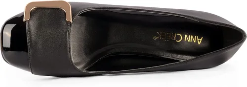 Vista 3 de ANN CREEK Zapatos de tacón bajo para mujer, zapatos de oficina de dos tonos, punta cuadrada, tacón grueso, de 2.4 pulgadas, Negro