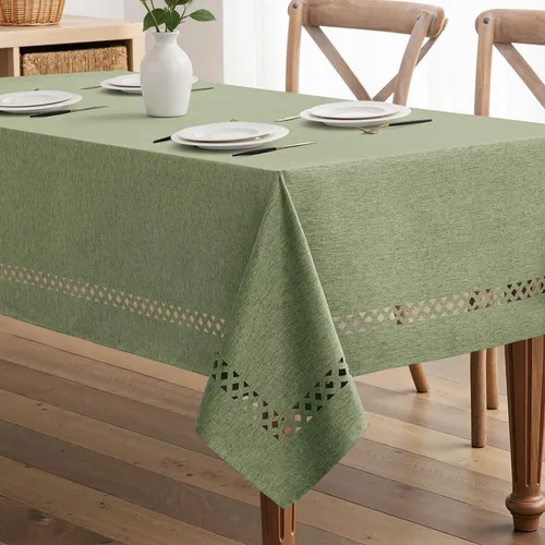 Vista 17 de MIULEE Mantel redondo de poliéster de lino beige con recortes decorativos, impermeable, resistente a las manchas y al encogimiento, 60 x 60