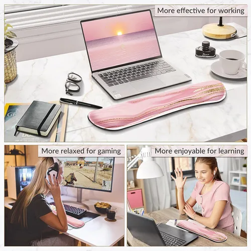 Vista 7 de Gimars Reposamuñecas para teclado de espuma viscoelástica gruesa de alta densidad 63D, reposamuñecas ergonómico extendido de 17.3 pulgadas con base