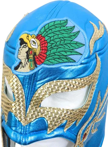 Vista 4 de Máscara de tributo de lucha libre mexicana, diseño azul 52 Eagle Warrior, ajuste ajustable