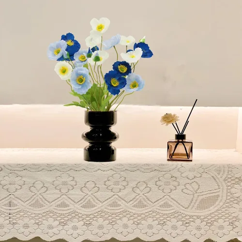 Vista 6 de FERIAL 6 flores de amapola artificiales de seda con tallos de amapola sintética de tacto real para el hogar, cocina, centros de mesa, arreglo Blanco