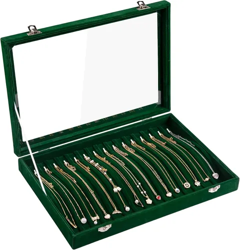 Vista 13 de Frebeauty Organizador de collares de 15 ganchos, bandeja de terciopelo con Beige