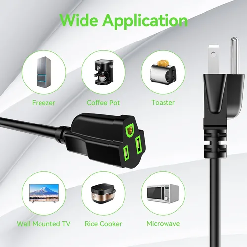Vista 5 de Cable de extensión de alimentación de 0.5 pies/6 pulgadas (paquete de 10), cable de extensión eléctrico corto de 3 clavijas, salida única