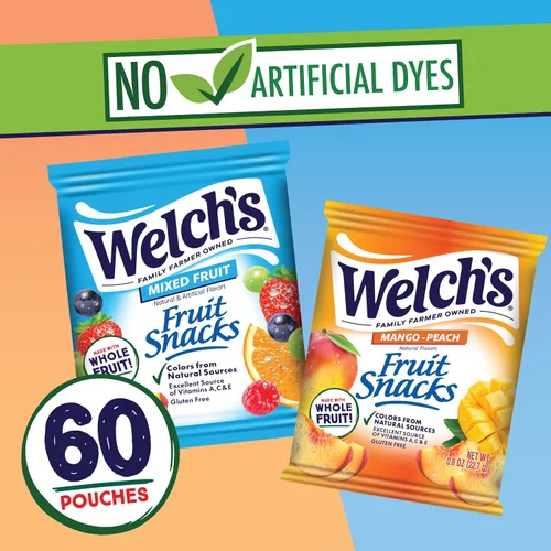 Vista 9 de Welch's Fruit Snacks, frutas mixtas y melocotón de mango, 0.8 onzas, 60