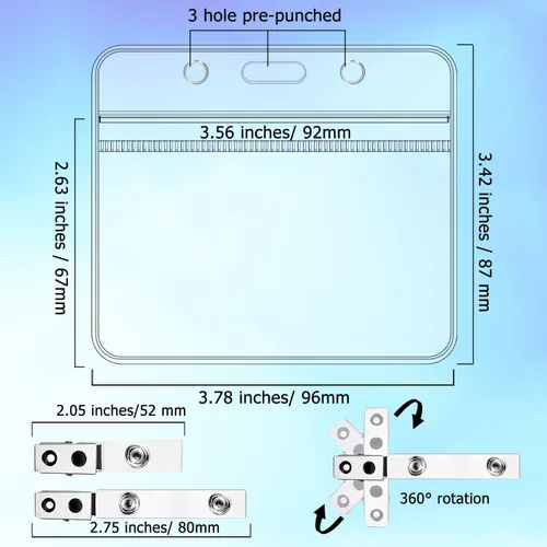 Vista 2 de Portatarjetas con clip, soporte grueso transparente para tarjetas de identificación horizontal de plástico con cremallera resellable impermeable