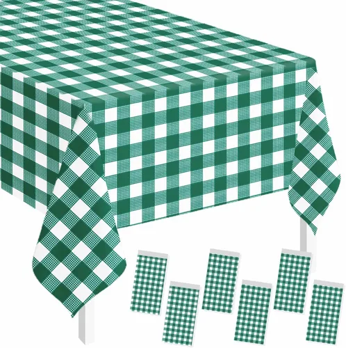 Vista 30 de SietDESEO - Paquete de 2 manteles a cuadros azul y blanco, 54 x 108 pulgadas, mantel premium desechable de plástico para picnic, diseño gingham