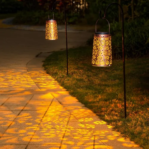 Vista 6 de Faroles solares colgantes para exteriores, paquete de 2 Metal, impermeable, iluminación decorativa, multiuso