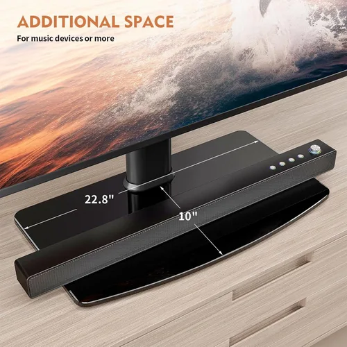 Vista 5 de HT03B-003 - Soporte universal para TV con soporte de pared para 40 a 86 pulgadas, altura ajustable de 5 niveles, base de vidrio templado resistente