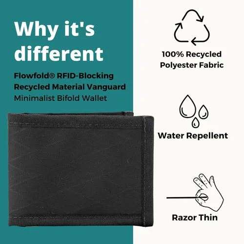 Vista 2 de Flowfold RFID Blocking Vanguard Billetera Bifold Durable Slim Wallet Frontal bolsillo cartera cartera bifold hecha en Estados Unidos Cartera hecha