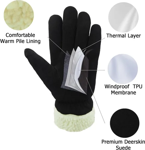 Vista 3 de SKYDEER 3M Thinsulate Thermal Winter Work Gloves with Windproof Premium Genuine Deerskin Suede Leather (Unisex SD8671T)
