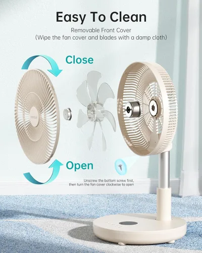 Vista 7 de TriPole Ventilador de Pedestal Plegable de 12" Portátil Recargable con Batería con Control Remoto, Configuración de Temporizador, Altura Ajustable