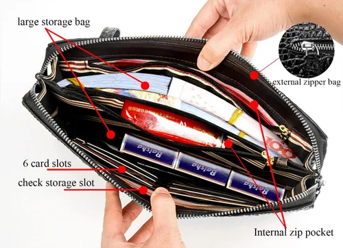 Vista 4 de Bolso de mano para hombre, bolso de cuero auténtico, bolso de mano, bolso de mano, bolso de sobre, cocodrilo en relieve, carteras personalizadas