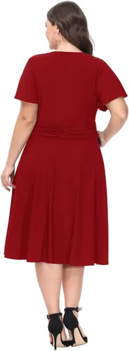 Vista 2 de Hanna Nikole Women Plus Size Empire Waist Cocktail-Party-Dress, Flowy Ruffle Cascade Wedding Guest Dress with Rhinestone