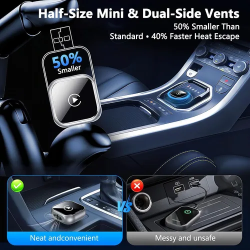 Vista 4 de Adaptador inalámbrico CarPlay actualizado 2025 para iPhone Ultra-Mini Metal, convertido con cable a inalámbrico, conexión estable rápida Bluetooth