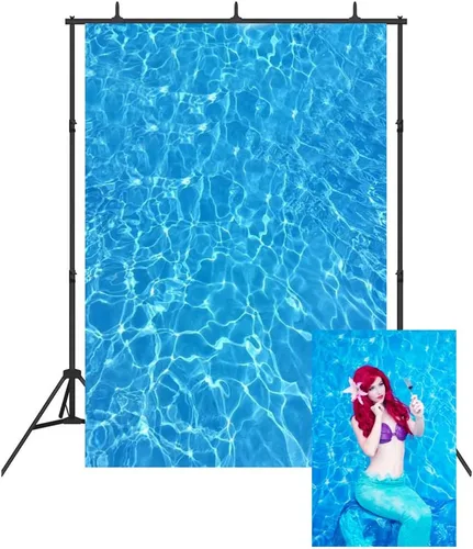 Vista 3 de AOFOTO Fondo ondulado de agua de mar azul brillante de 3 x 5 pies, superficie de piscina, fondo de fotografía, fondo de océano, estilo marino