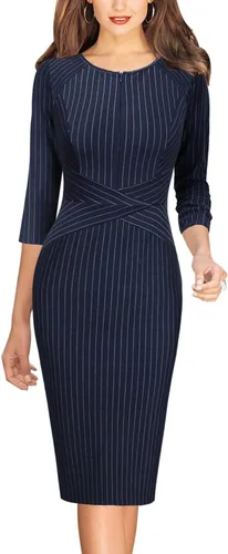 Vista 2 de VFSHOW - Vestido tipo tubo con cremallera frontal para mujer, para el trabajo, oficina, negocios, fiesta o cóctel