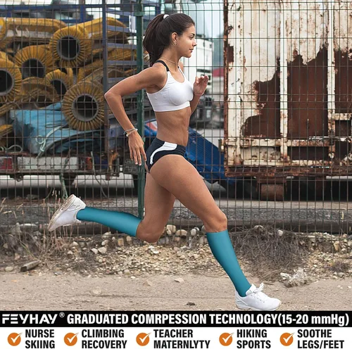 Vista 2 de FEYHAY Calcetines de compresión de cobre (5 pares) de 15-20 mmHg, la circulación es la mejor atlética y diaria para hombres y mujeres, correr