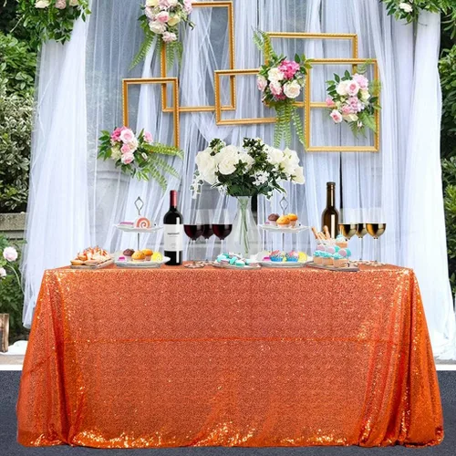 Vista 12 de Partisout - Mantel redondo de lentejuelas de 48 pulgadas color rosa brillante - Cubierta de mesa con purpurina brillante para boda, cumpleaños Rosa
