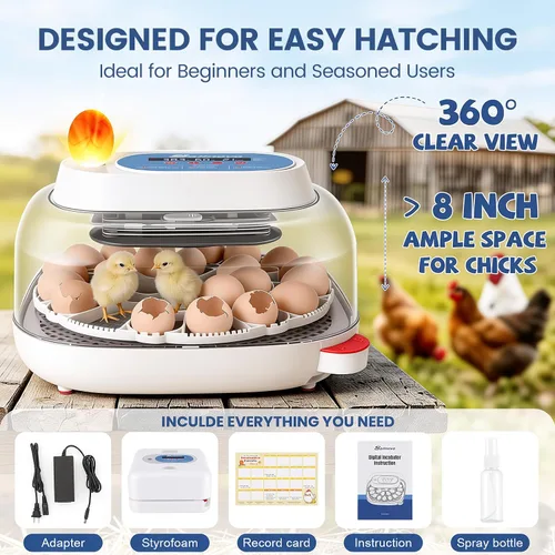Vista 9 de Sailnovo 24 Egg Incubators for Hatching Eggs, 360° View with 4 Modes, Blue