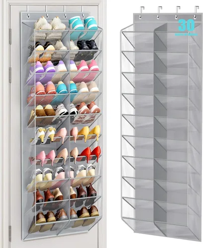 Vista 8 de MISSLO organizador de zapatos de 30 pares para colgar sobre la puerta, malla transpirable, estante colgante para zapatos para almacenamiento