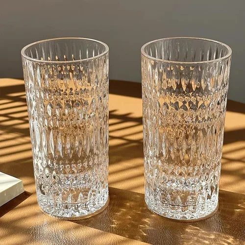 Vista 5 de Vasos Highball [Juego de 4] - Vasos de vidrio vintage de 15 onzas ideales para fiestas de cena - Textura única, aptos para lavavajillas