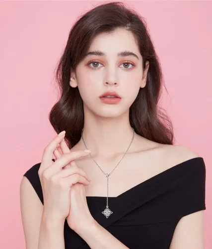 Vista 3 de FLYOW Collar de plata de ley 925 celta con nudo de brujas ajustable en forma de Y para mujer Plata esterlina No es una piedra preciosa