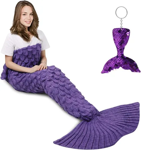 Vista 21 de AmyHomie Manta de cola de sirena, manta suave para niños, saco de dormir de sirena de ganchillo, regalo de sirena para niñas