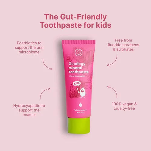 Vista 3 de Gutology Pasta de dientes probiótica natural para niños, hidroxiapatita, sin flúor, crema dental remineralizante, reparación de esmalte adecuada