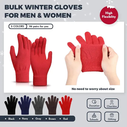 Vista 2 de 96 pares de guantes mágicos de invierno a granel, elásticos y cálidos, guantes térmicos gruesos de punto para hombres y mujeres, regalo cálido