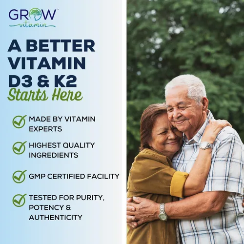 Vista 7 de grow vitamin Aceite D3 K2 con MCT - 10,000 UI D3, 100 mcg K2 MK7, calcio, zinc, bioperina, magnesio para una absorción superior - 60 cápsulas