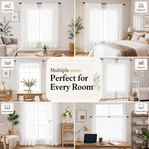 Vista 8 de OWENIE White Sheer Curtains 96 Inches Long 2 Panels for Living Room 52 Wide