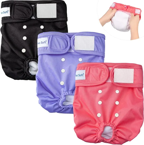 Vista 13 de Pet Soft Pañales Lavables para Hembras (Paquete de 3) Pañales para Perras, Pañales Cómodos Reutilizables para Perras en Período de Celo (Bloom, XS)