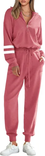 Vista 57 de PRETTYGARDEN Conjunto de suéter de 2 piezas para mujer, sudadera con cremallera, pantalones deportivos, ropa casual