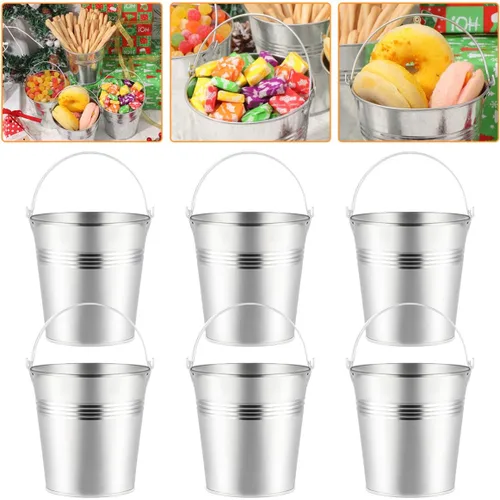 Vista 9 de Toyvian Mini cubos de metal con asas, 12 macetas de hojalata plateadas de 4 pulgadas para el aula, bolsas de regalo pequeñas, bolsas de regalo