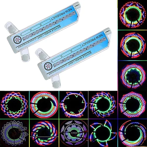Vista 8 de Luz de rueda de bicicleta, luces de rueda de neumáticos de bicicleta, 32 luces LED de flash con radios, 32 patrones diferentes, cambio de luces
