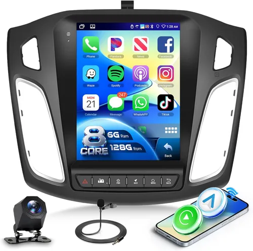 Vista 10 de 4G+64G Radio de Coche Android Estéreo Vertical para 2012 2013 2014 2015 2016 2017 2018 Ford Focus, CarPlay Inalámbrico Android Auto HD IPS Pantalla