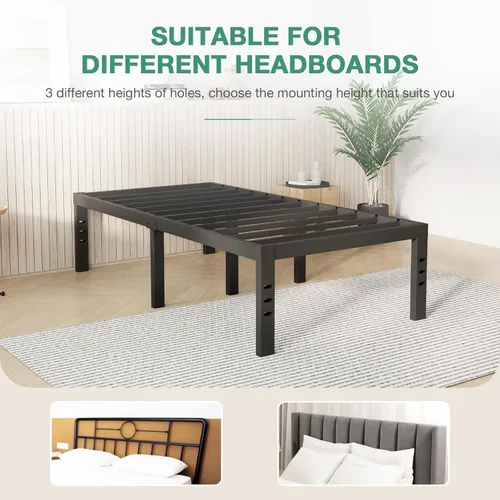 Vista 7 de Novilla - Base de cama individual, plataforma de metal de 14 pulgadas con espacio de almacenamiento debajo de la cama, soporte de listones de acero