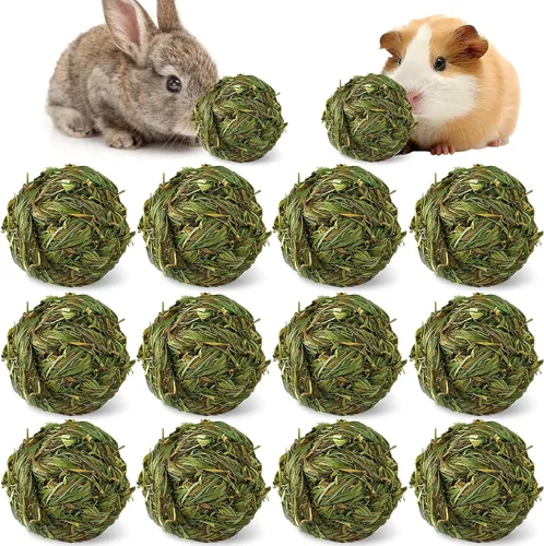 Vista 11 de Hamiledyi Pelota masticable de conejo, bola de hierba de Timothy, tejida natural, juguetes para masticar, bolas de juego de actividades