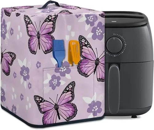 Vista 2 de Fundas antipolvo para freidora de aire, extra grandes, con estampado floral de mariposas moradas, accesorios para freidora de aire para horno