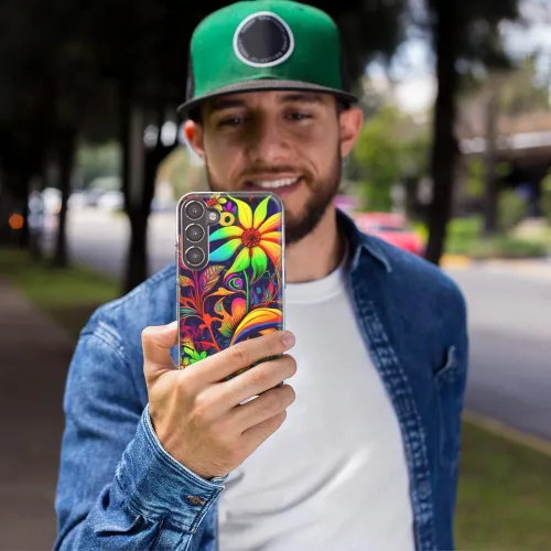 Vista 6 de Mundaze - Case for Samsung Galaxy A52 Slim Hybrid Shockproof Hard Shell Soft TPU Heavy Duty Protective Phone Cover - Neon Rainbow Psychedelic Trippy