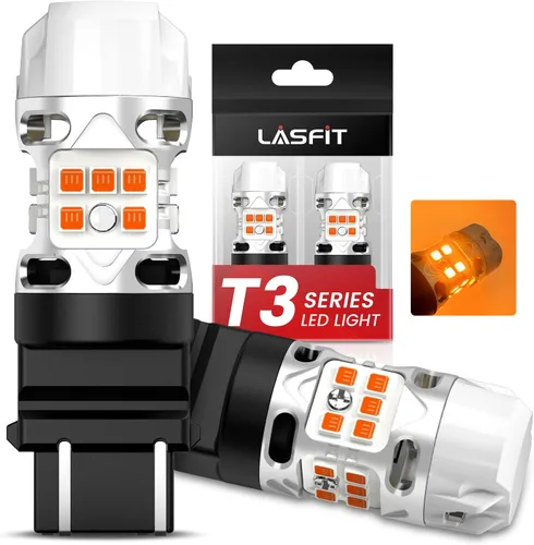 Vista 19 de LASFIT Bombilla LED T3 1156, señal de giro ámbar, resistencia incorporada 7506 CANBUS Ready sin errores, nuevo 500% brillante intermitente 4000LM