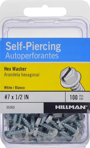 Vista 2 de HILLMAN 35263 Tornillos autoperforantes con cabeza hexagonal pintada en blanco (#7 x 1/2") - 100 piezas