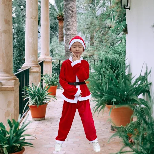 Vista 7 de Disfraz de Papá Noel para niños, traje de Papá Noel, traje de 4 piezas, disfraces de Navidad para niños, vacaciones, cosplay, vestido de fiesta