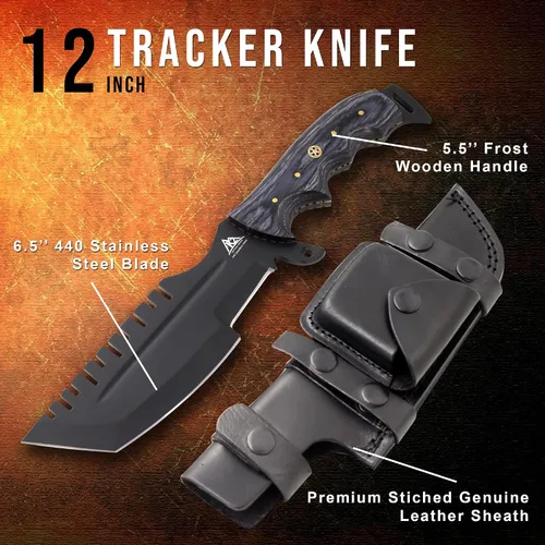 Vista 3 de Cuchillo de hoja fija resistente forjado a mano hecho a mano Caza Camping Supervivencia EDC