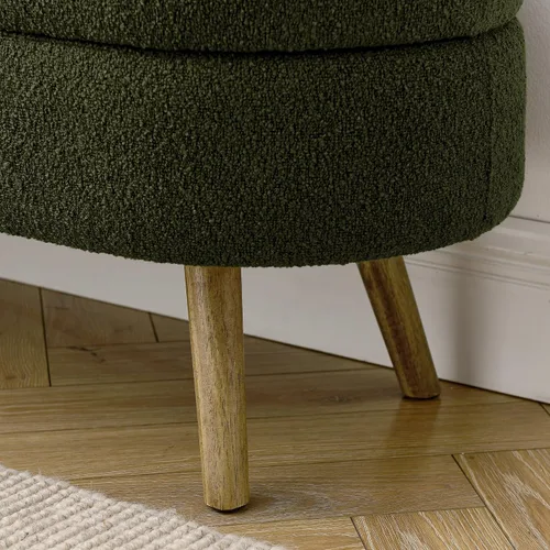 Vista 6 de Banco de almacenamiento ovalado otomano, taburete con patas de madera de goma para sala de estar, entrada y dormitorio (verde)