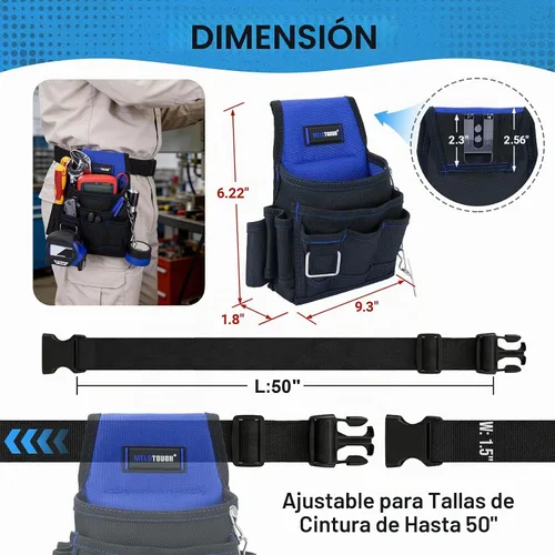 Vista 2 de MELOTOUGH Bolsa de herramientas para electricista, bolsas para cinturón de herramientas, múltiples bolsillos, organizador de herramientas para Azul