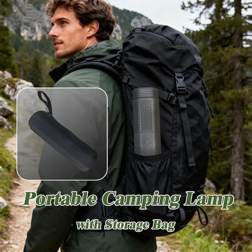 Vista 5 de Luz telescópica para campamento con soporte, linterna de campamento recargable de 10500 mAh, linterna portátil regulable con bolsa