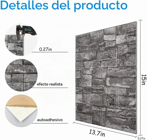 Vista 2 de Paneles de pared 3D para despegar y pegar en piedra negra y gris, 10 piezas de papel tapiz 3D de espuma XPE, paneles de pared de ladrillo sintético