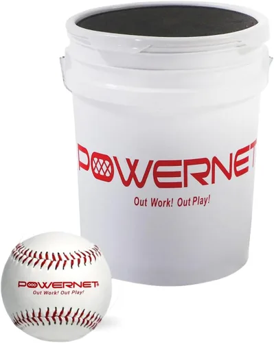 Vista 7 de PowerNet Baseball Bundle, Padded Bucket with 24 Practice Baseballs or Flexi-Soft Training Balls, Portable Pitching & Batting Practice Equipment