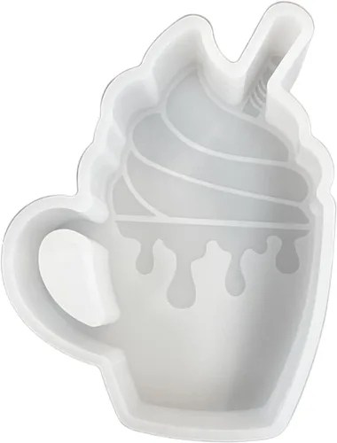 Vista 2 de Vaso de chocolate caliente con mango de crema batida, molde de silicona Freshie de 4 x 3 x 1 pulgadas para cuentas aromáticas perfumadas